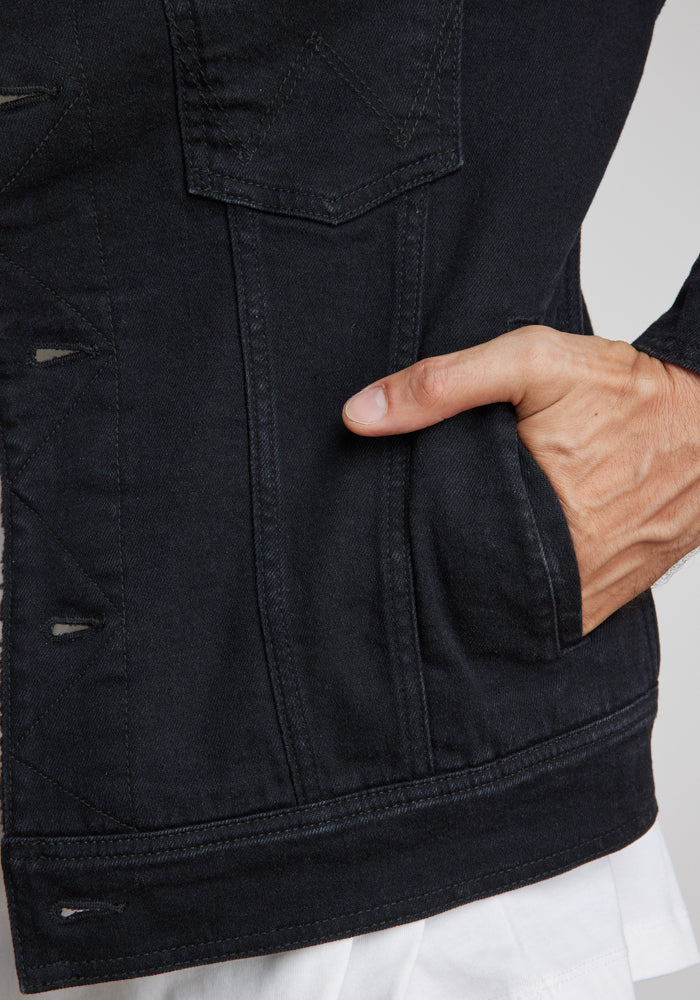 Chaqueta Denim Sherpa Hombre Negra