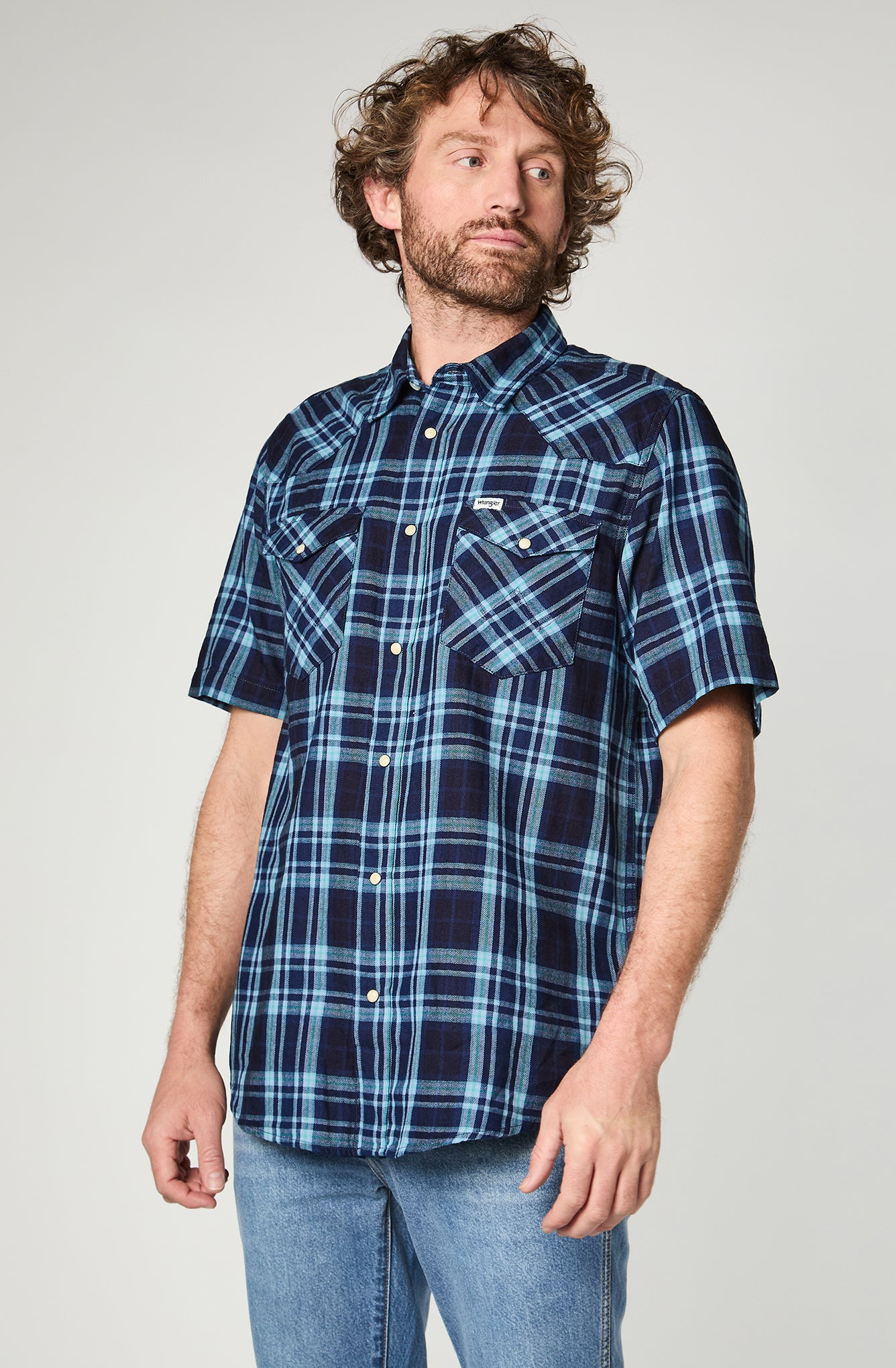 Camisa M/C Hombre cuadros Azul