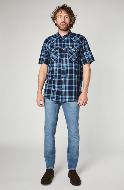 Camisa M/C Hombre cuadros Azul