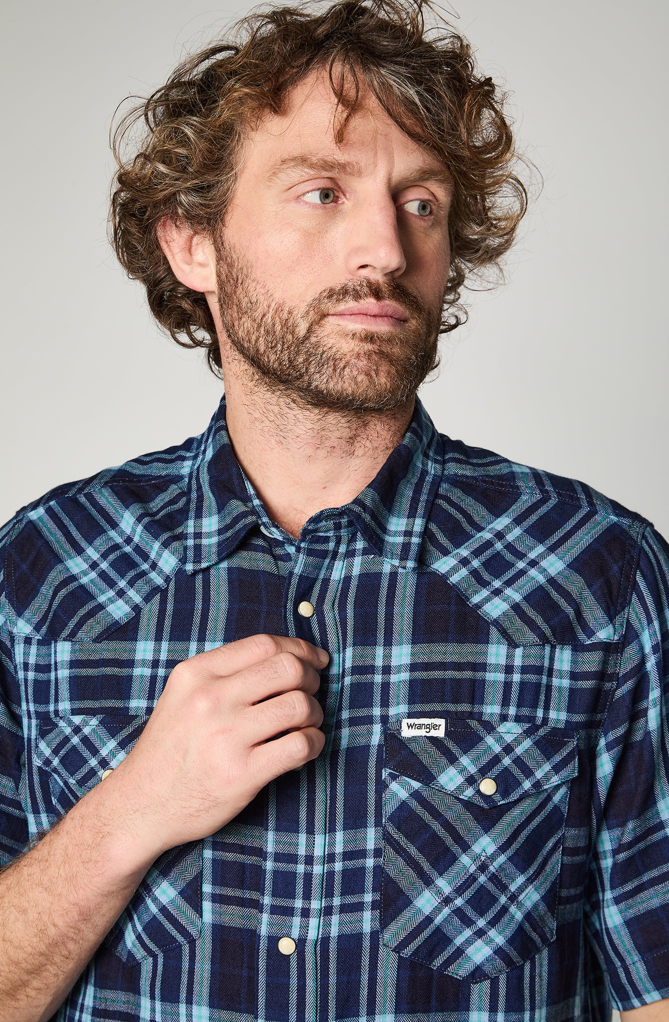Camisa M/C Hombre cuadros Azul