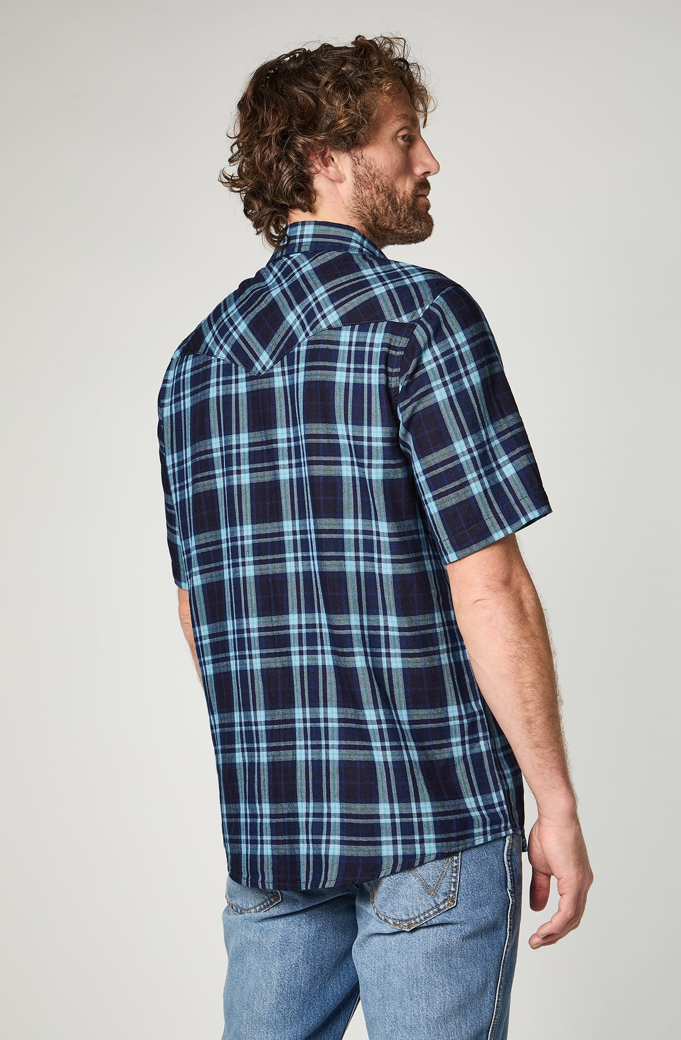 Camisa M/C Hombre cuadros Azul