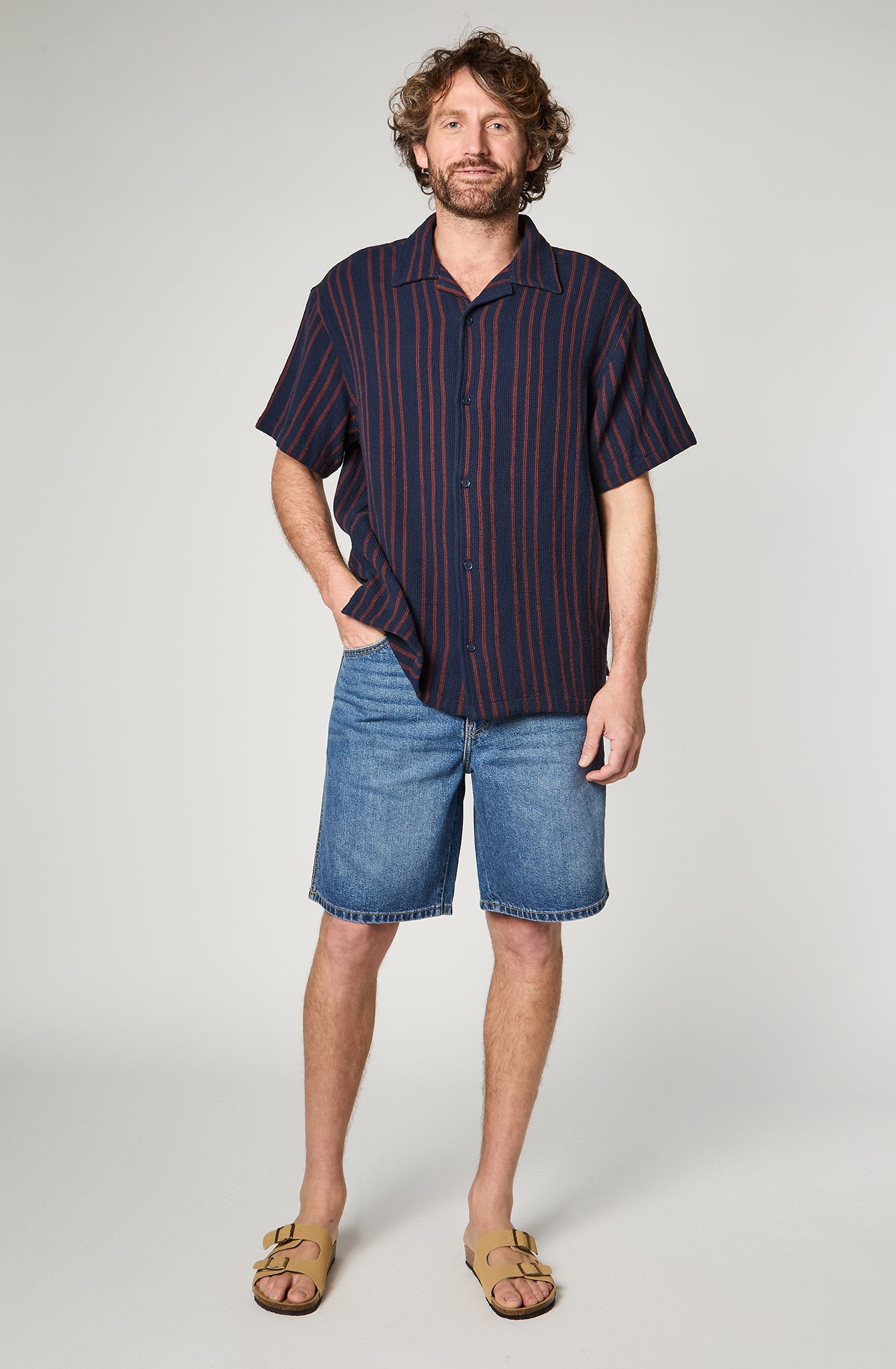 Camisa M/C Stripes Azul