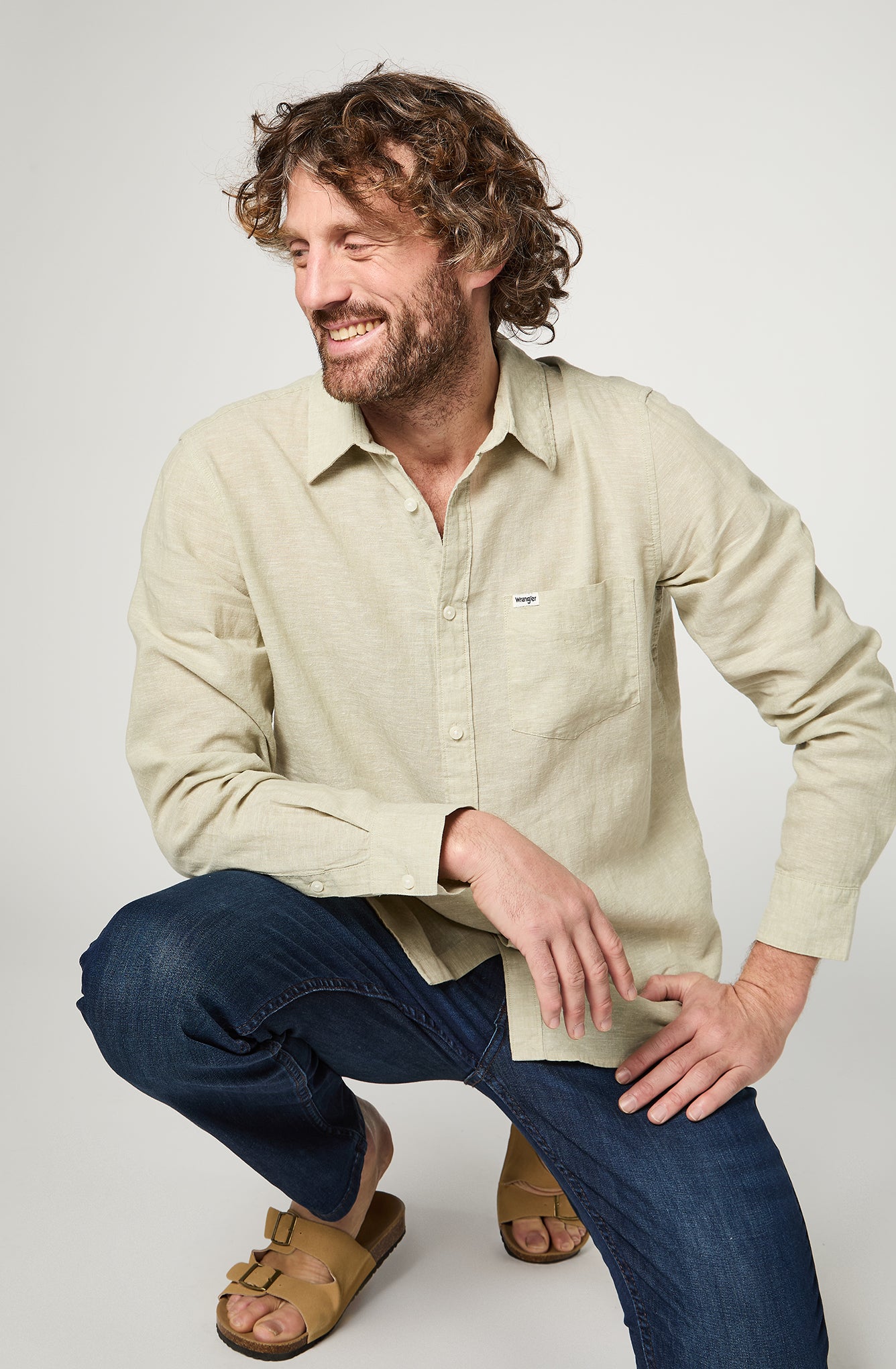 Camisa Hombre M/L Linen Beige