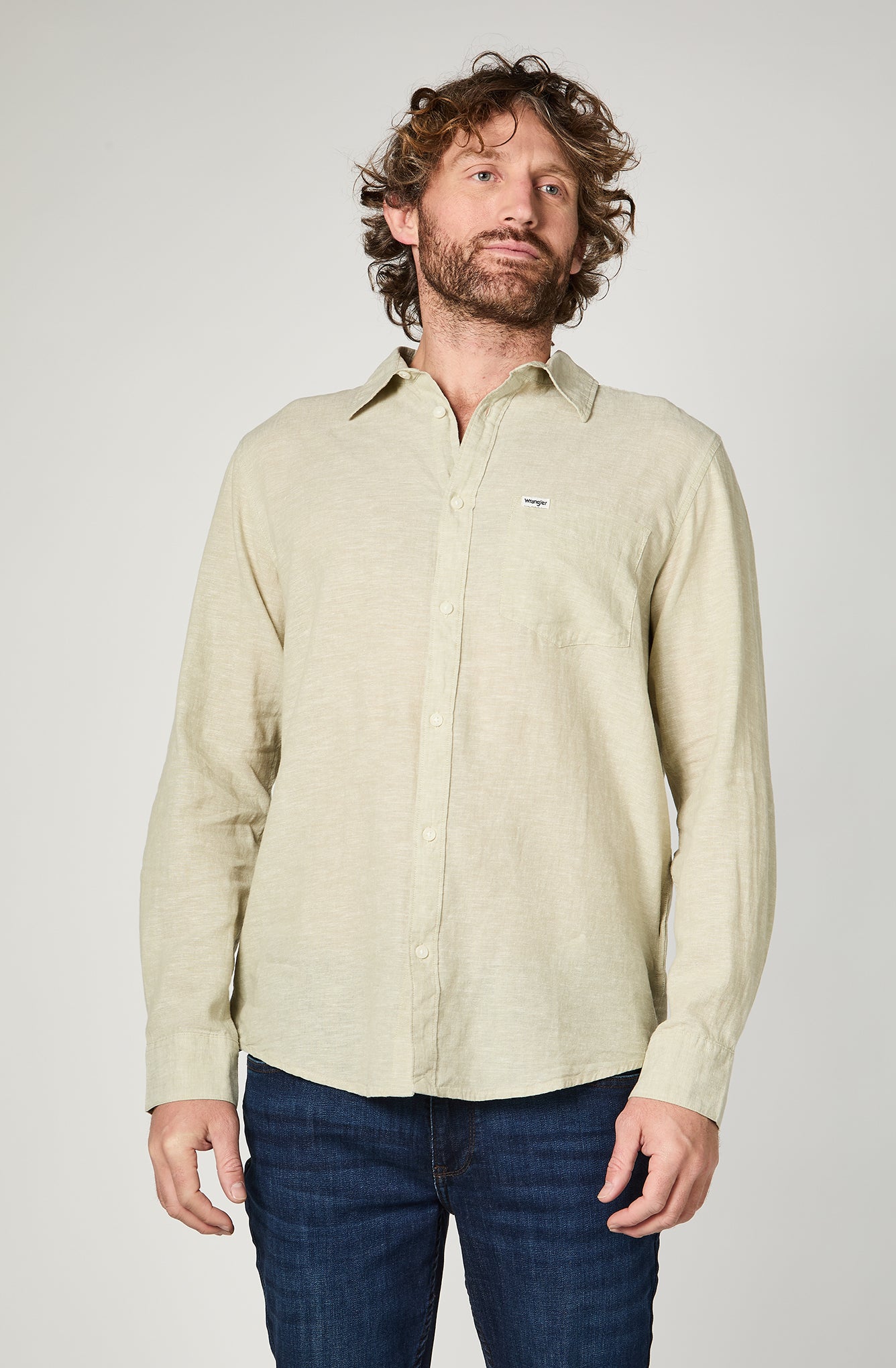 Camisa Hombre M/L Linen Beige