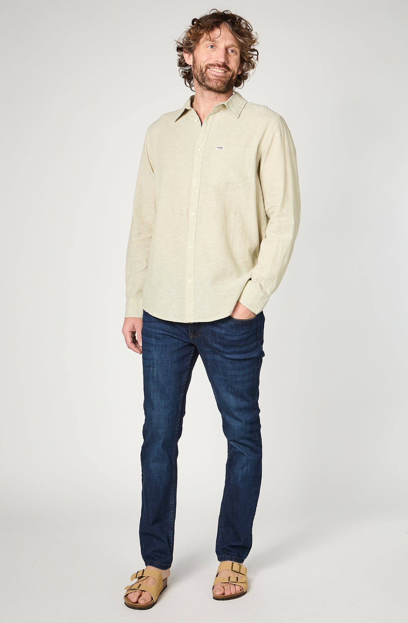 Camisa Hombre M/L Linen Beige