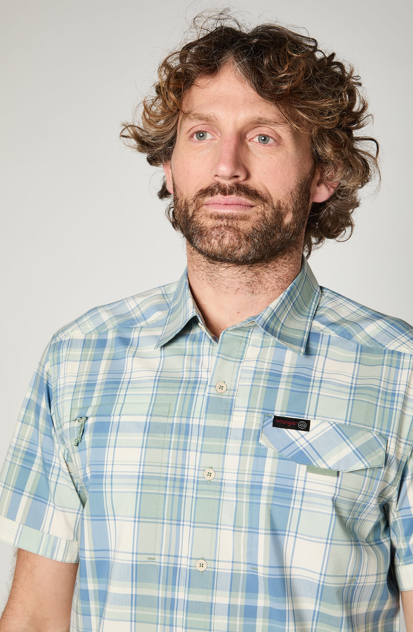 Camisa M/C Hombre Cuadros Celeste