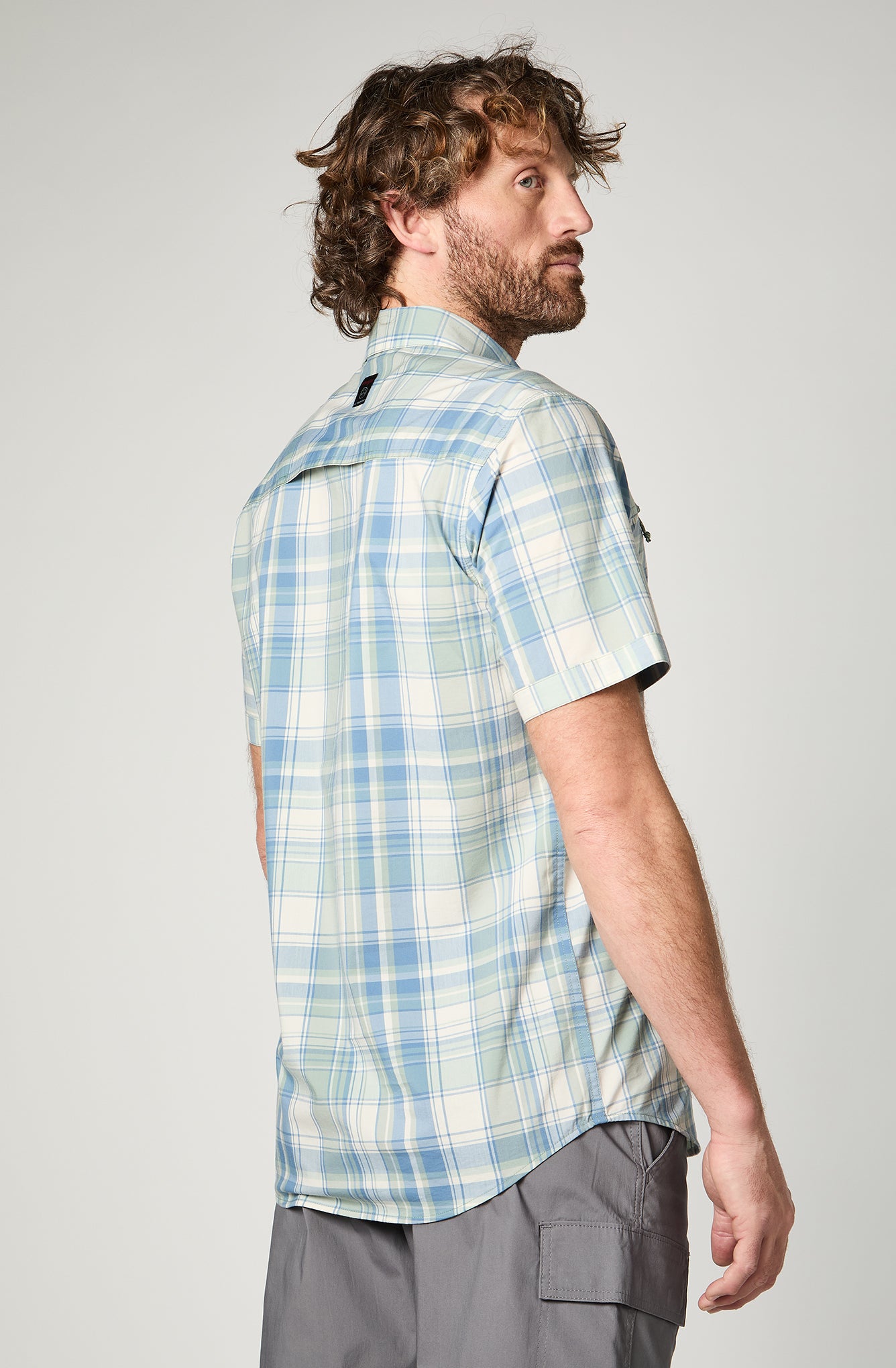 Camisa M/C Hombre Cuadros Celeste