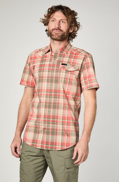 Camisa M/C Hombre Cuadros Naranjo