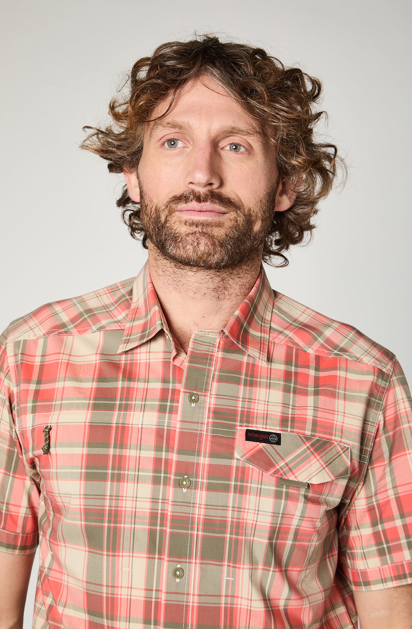 Camisa M/C Hombre Cuadros Naranjo