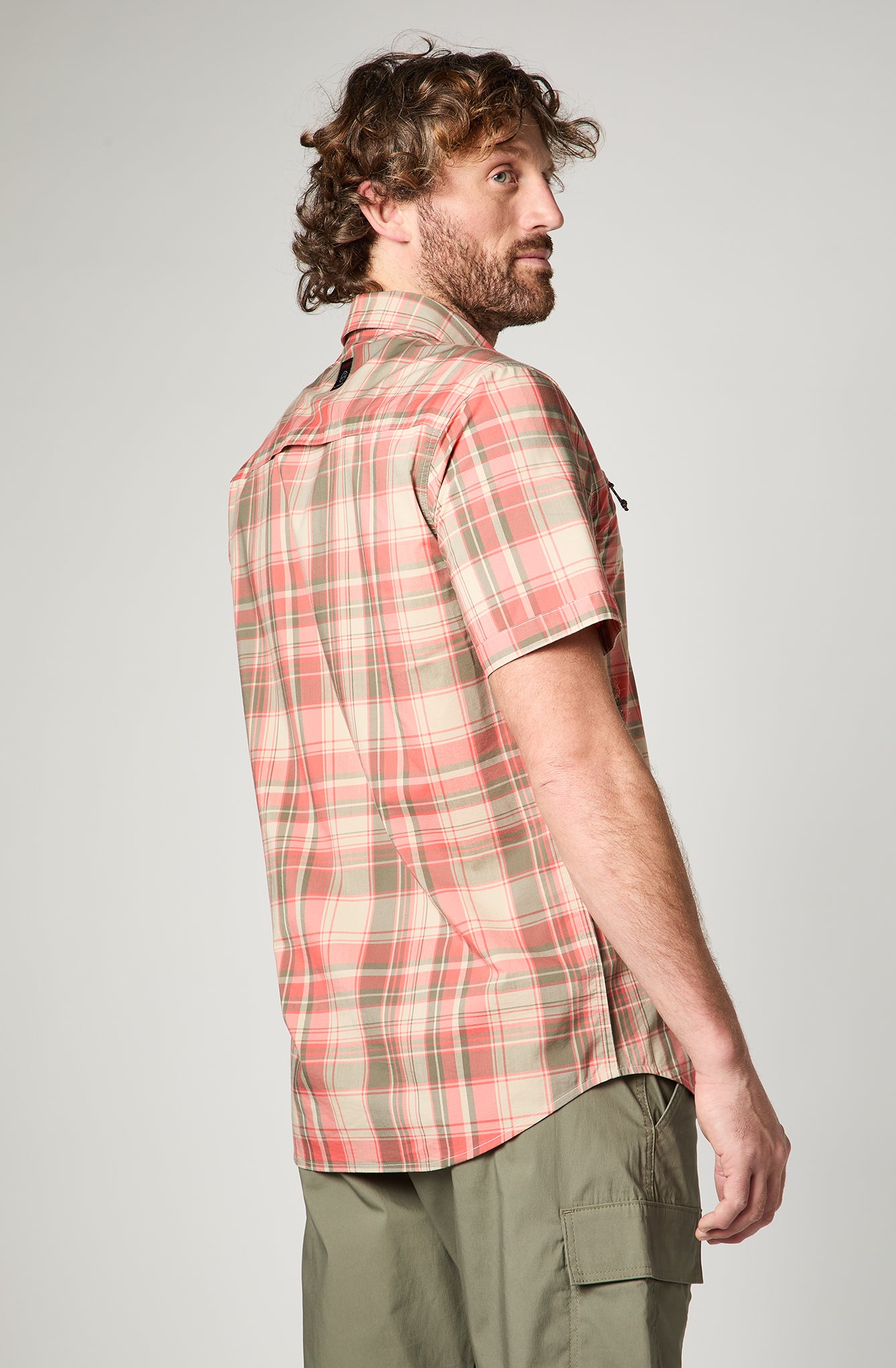 Camisa M/C Hombre Cuadros Naranjo