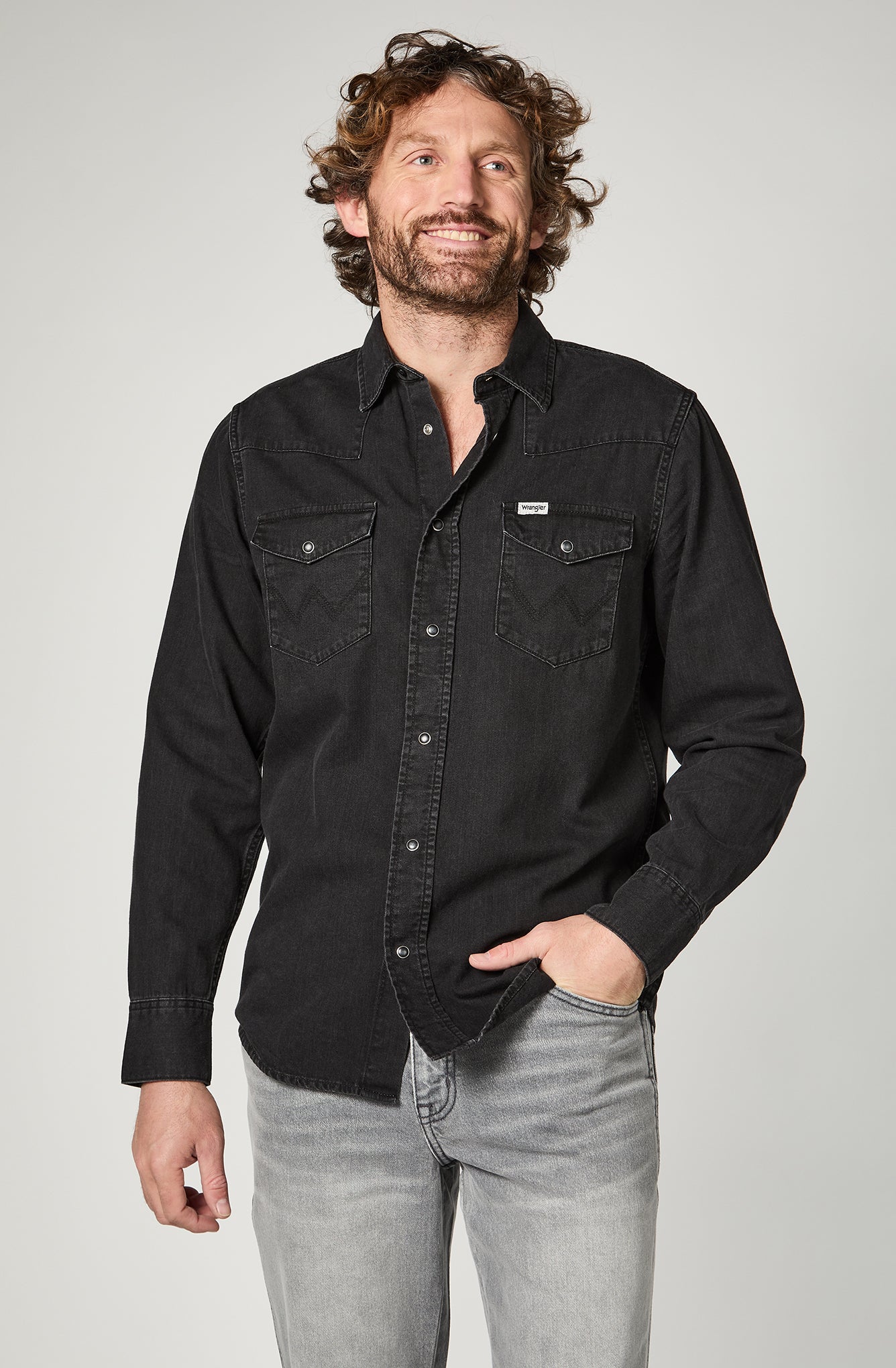 Camisa Hombre Denim Ml Black