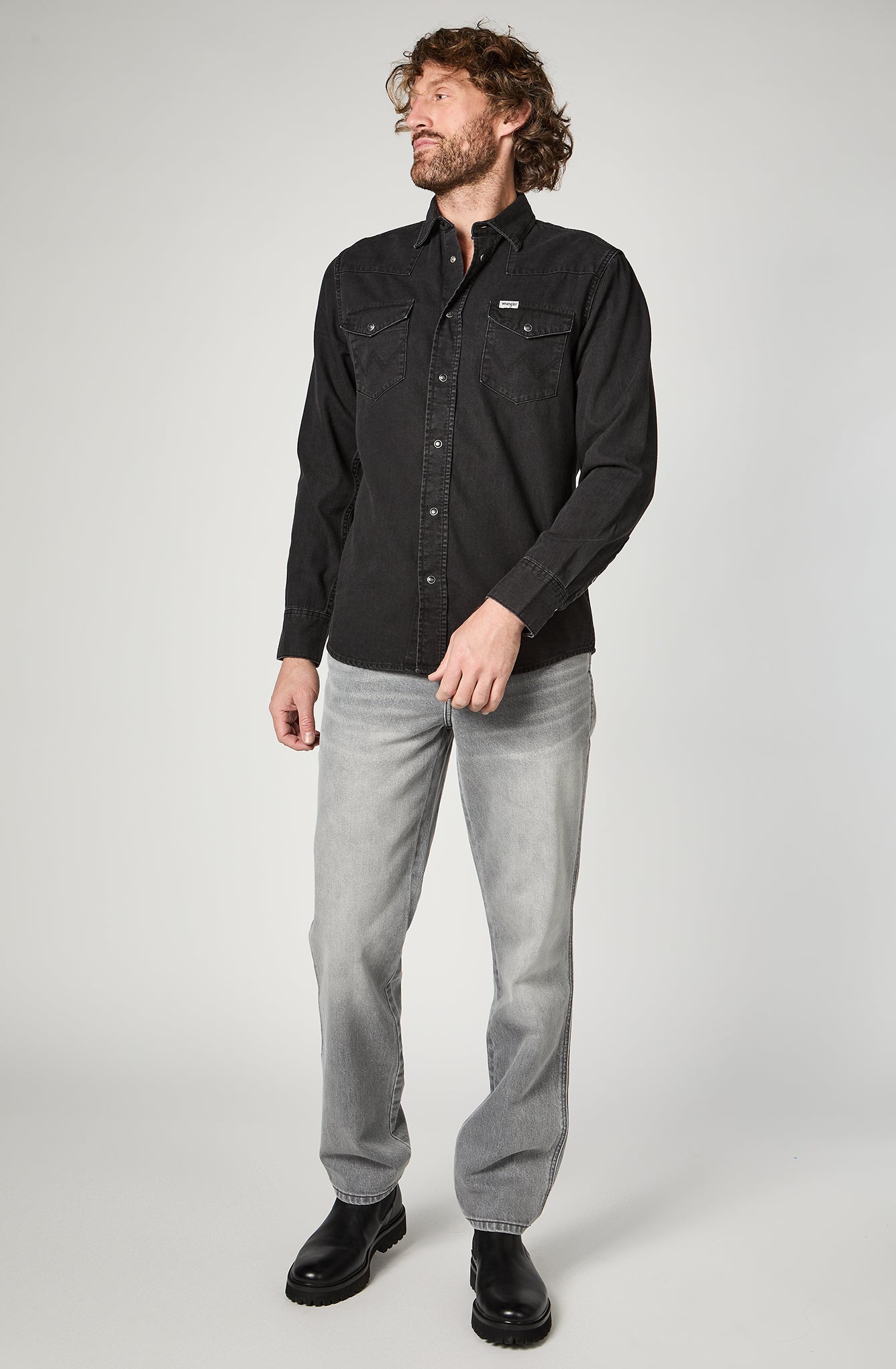Camisa Hombre Denim Ml Black