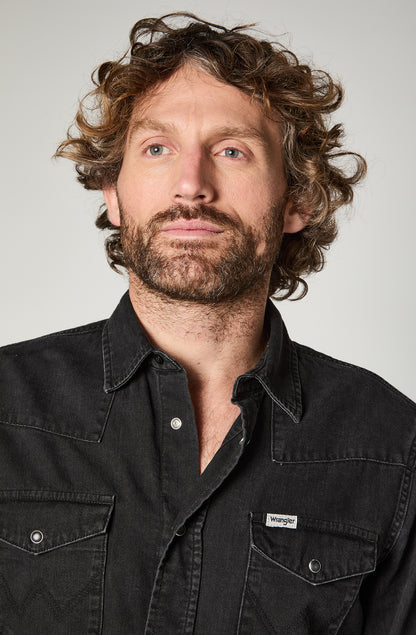 Camisa Hombre Denim Ml Black