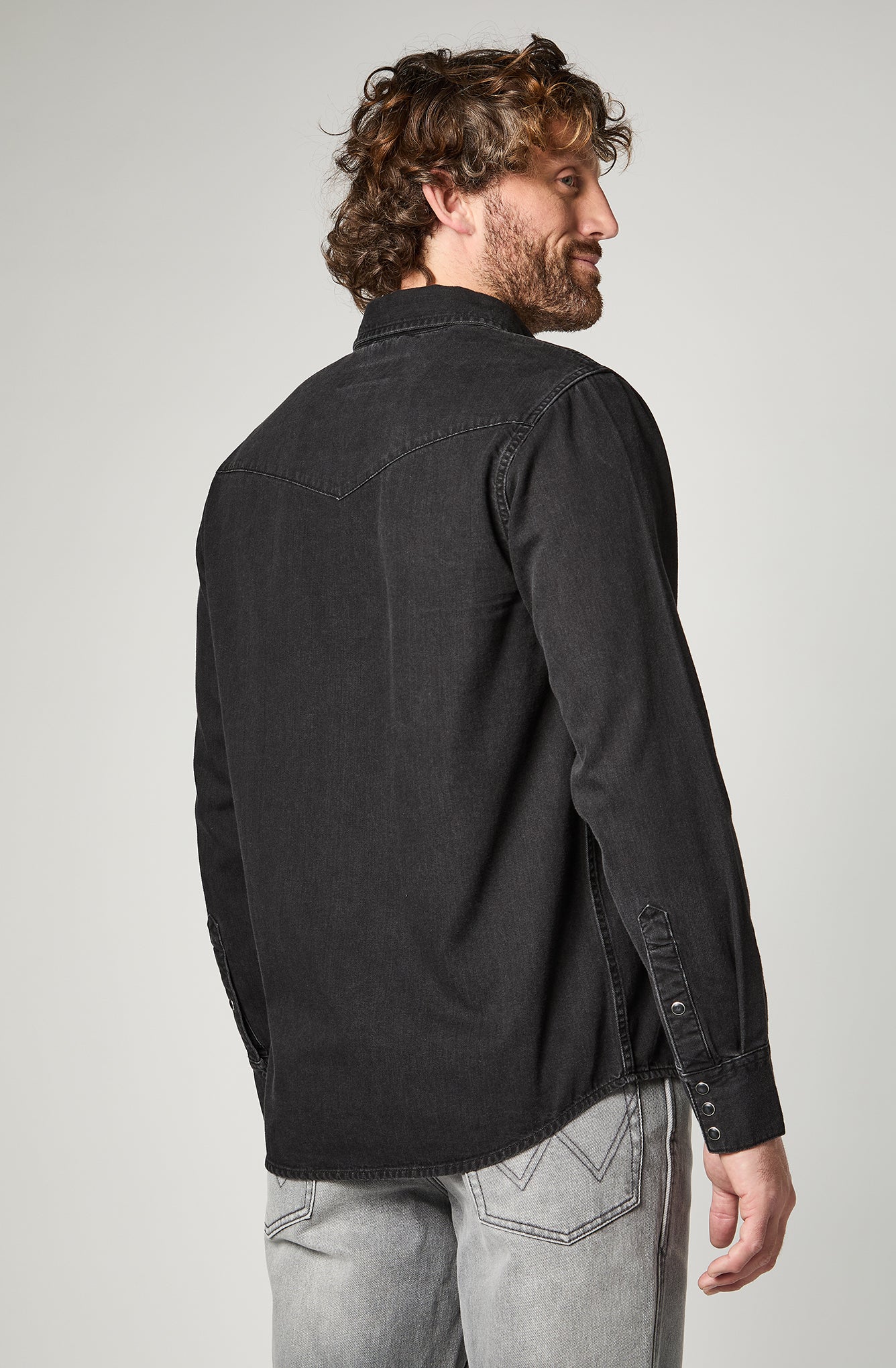 Camisa Hombre Denim Ml Black