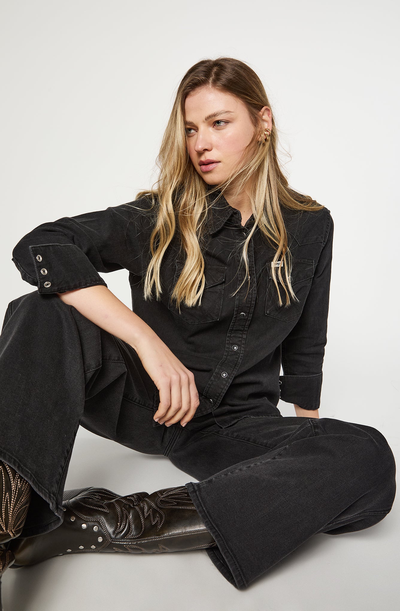 Camisa Mujer Denim Ml Black