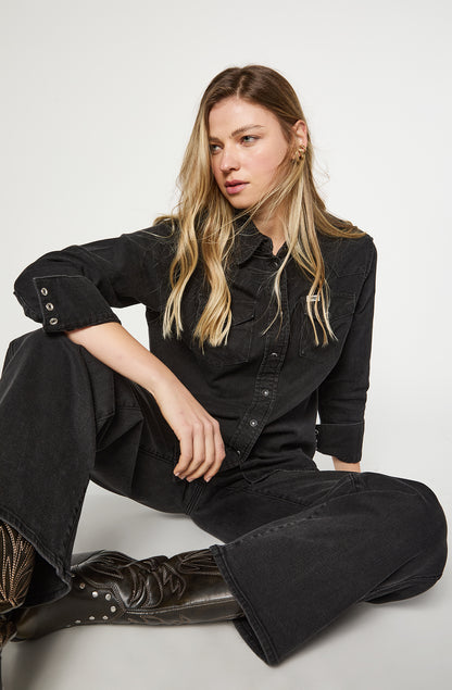 Camisa Mujer Denim Ml Black