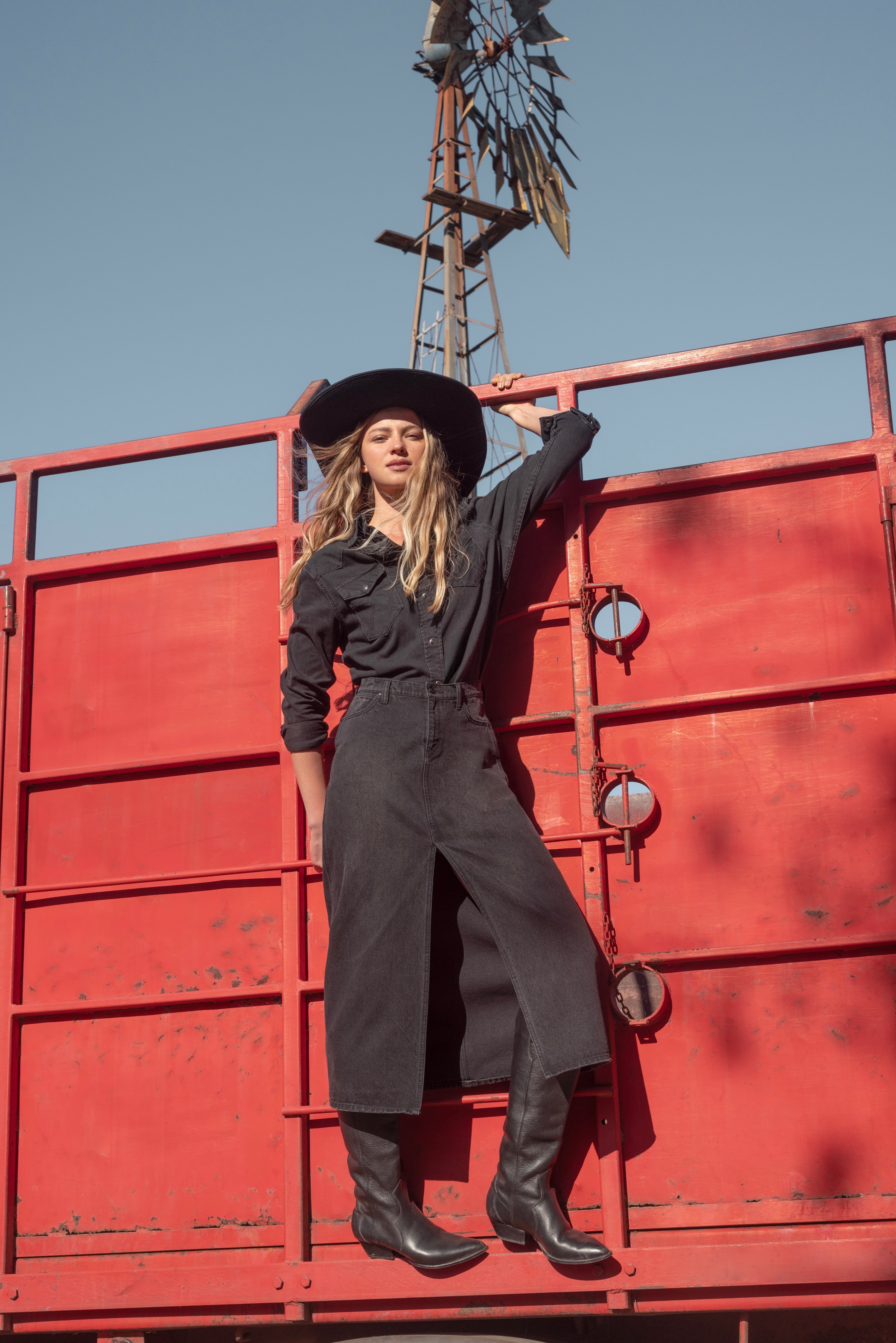 Falda Mujer Denim Maxi Skirt Black