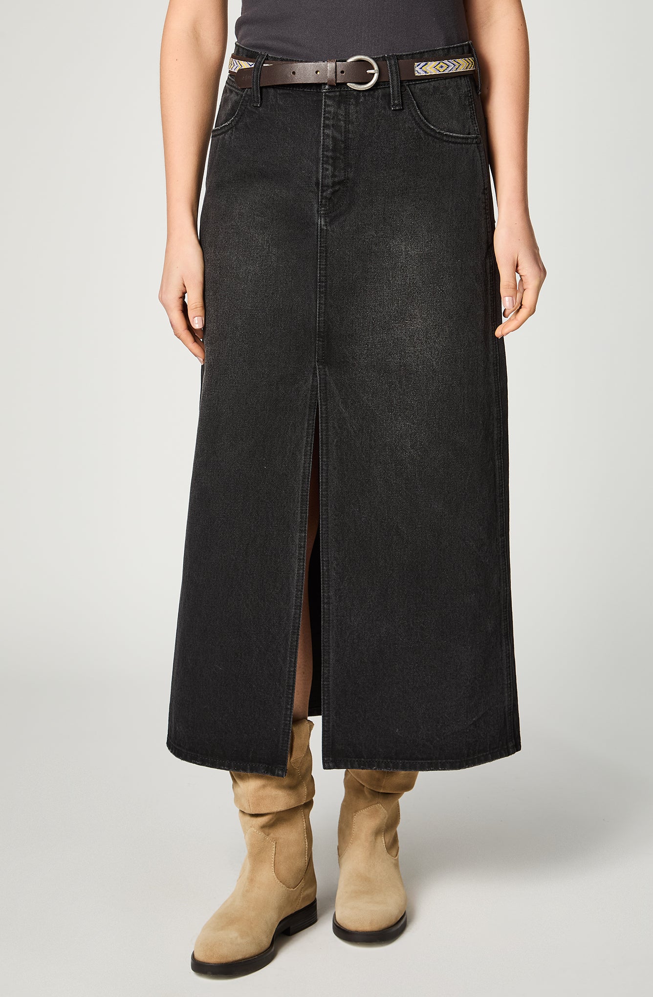 Falda Mujer Denim Maxi Skirt Black