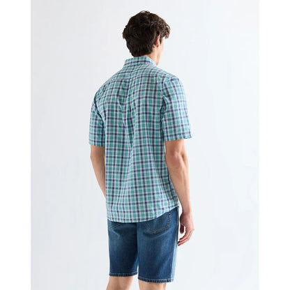 Camisa Hombre Manga Corta Cuadros Azul