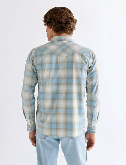 Camisa Hombre Manga Larga Diseño Cuadros 1 Bolsillo Regular Fit 100% Cotton Azul