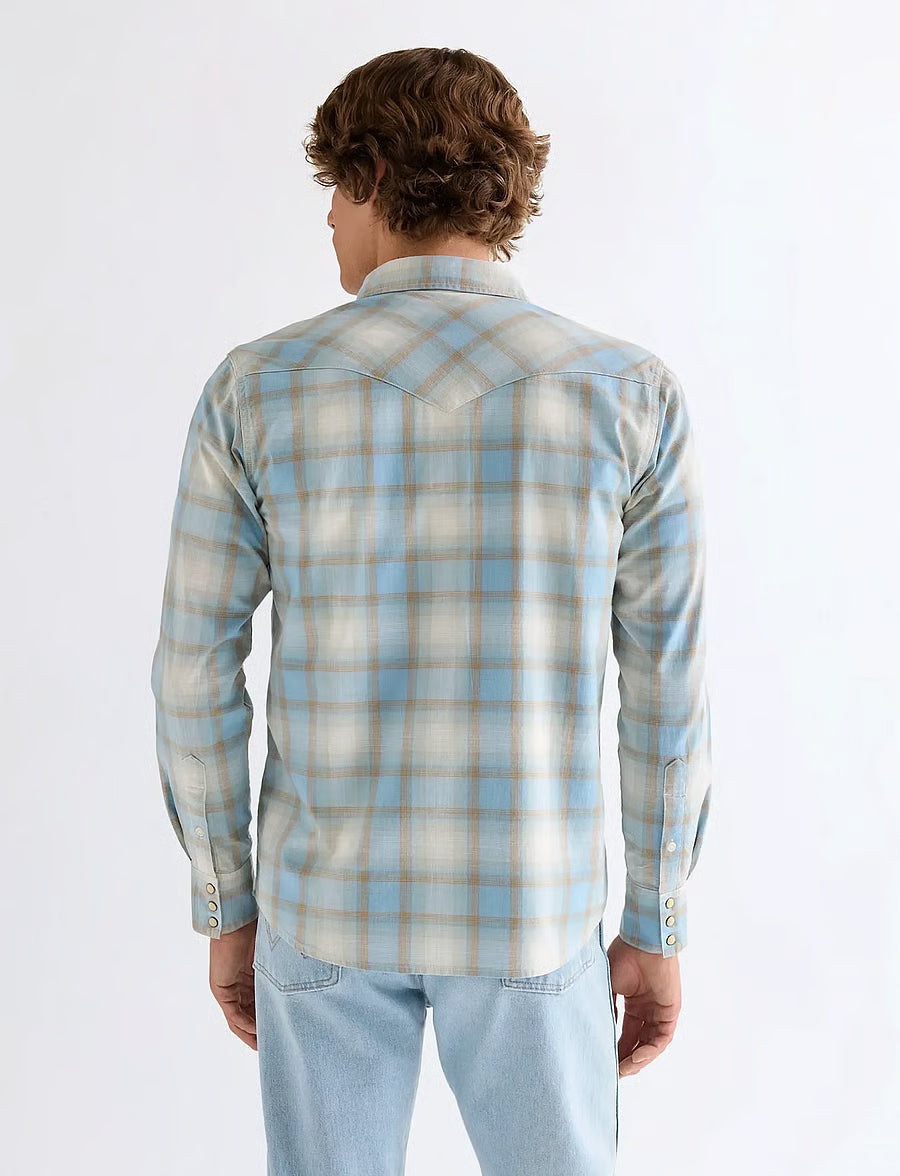 Camisa Hombre Manga Larga Diseño Cuadros 1 Bolsillo Regular Fit 100% Cotton Azul