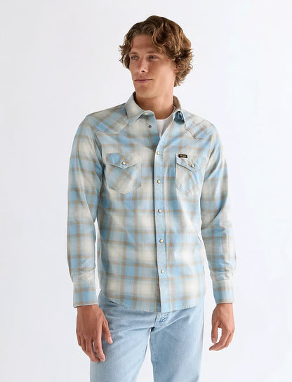 Camisa Hombre Manga Larga Diseño Cuadros 1 Bolsillo Regular Fit 100% Cotton Azul