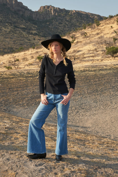 Jeans Mujer Flare 70 Tiro Alto Azul