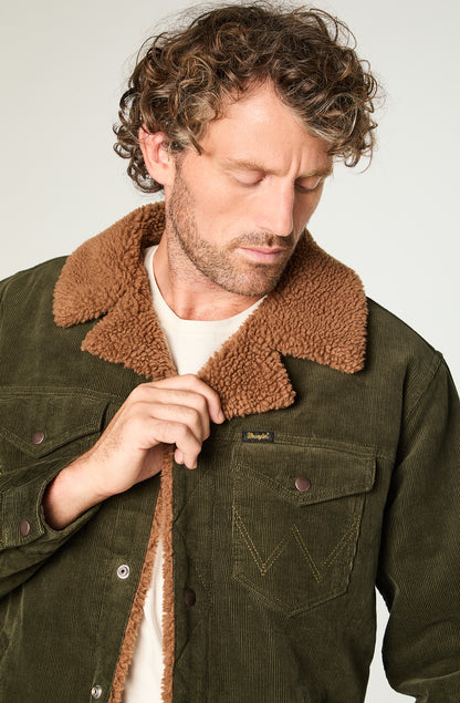 Chaqueta Hombre Cotelé Regular Verde Oscuro