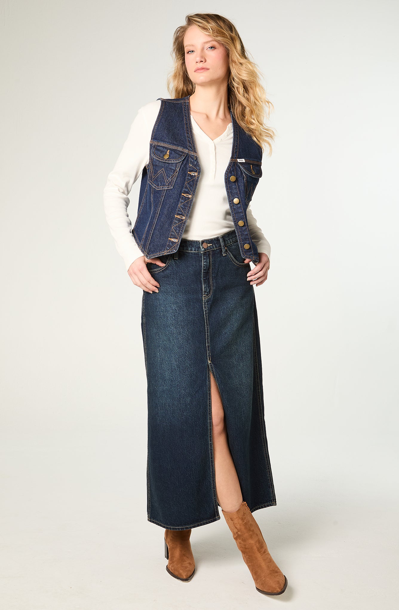 Falda Mujer Denim Maxi Skirt Regular Fit Long Azul