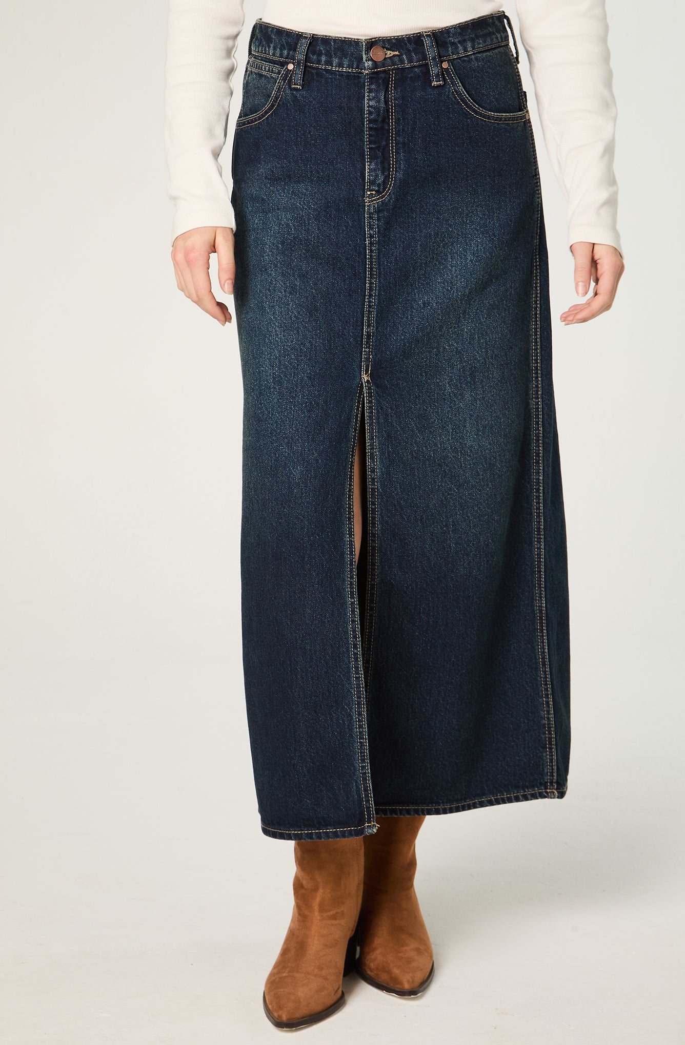 Falda Mujer Denim Maxi Skirt Regular Fit Long Azul