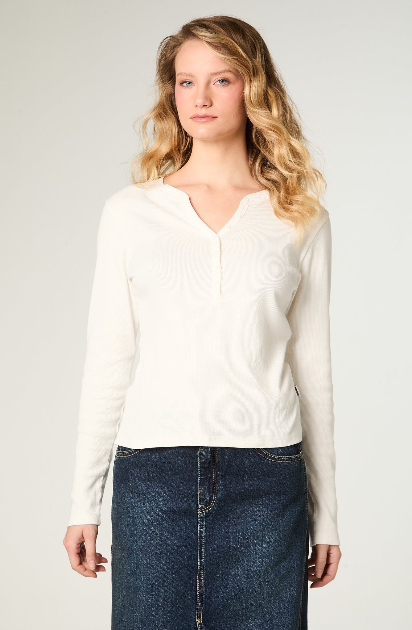 Polera Mujer Femme Henley Slim Blanco