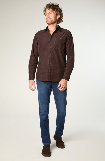 Camisa Hombre 1 Pocket Cotelé Café Oscuro