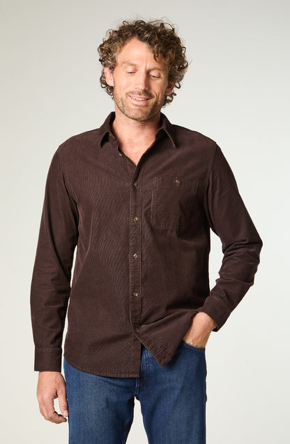 Camisa Hombre 1 Pocket Cotelé Café Oscuro