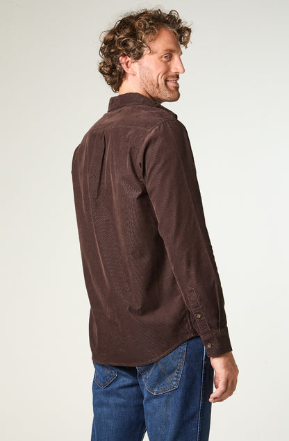 Camisa Hombre 1 Pocket Cotelé Café Oscuro