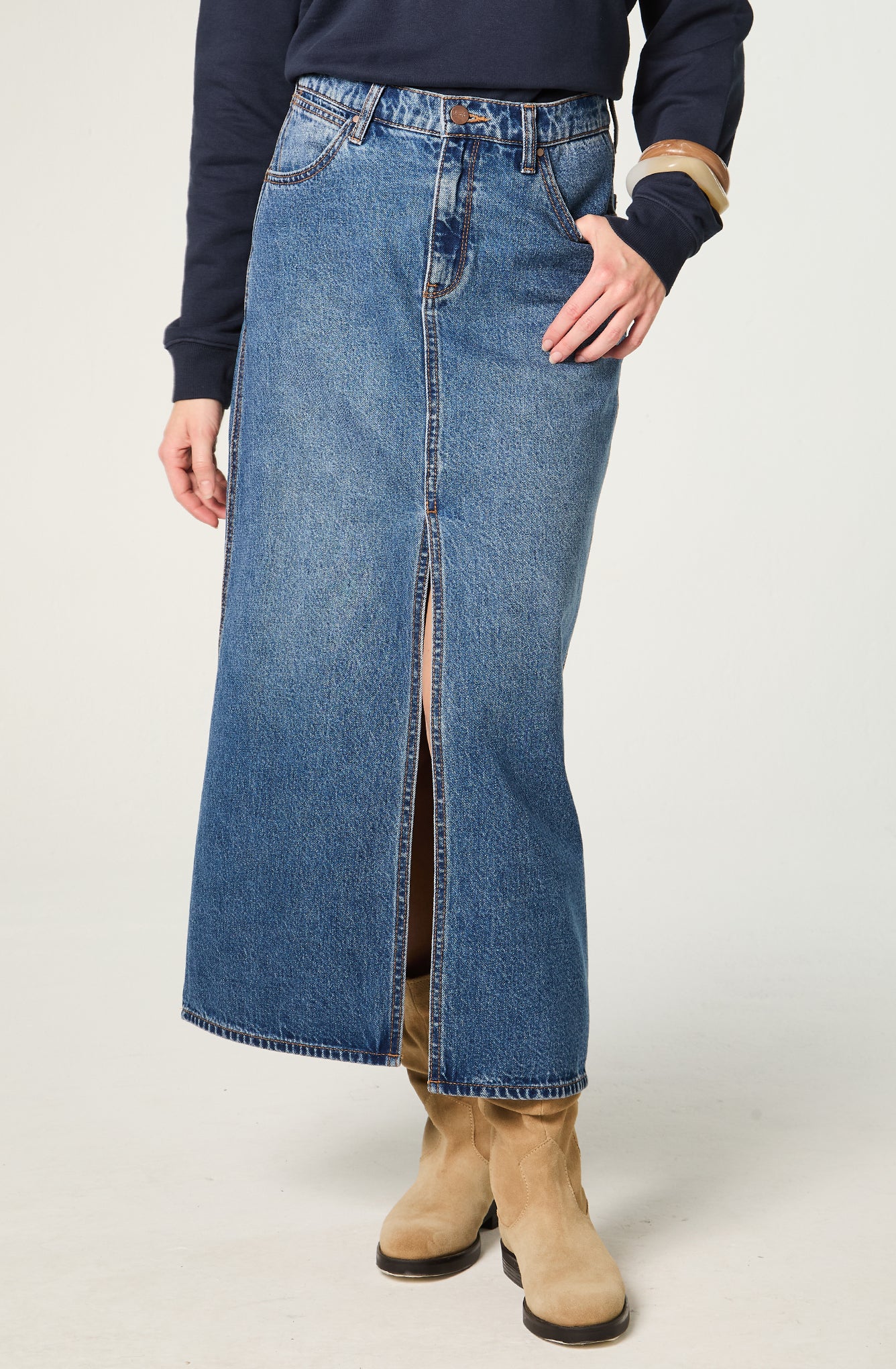 Falda Mujer Denim Maxi Skirt Regular Fit Long Azul