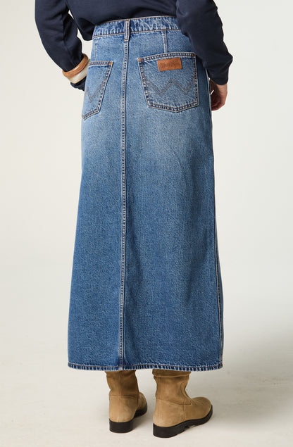 Falda Mujer Denim Maxi Skirt Regular Fit Long Azul