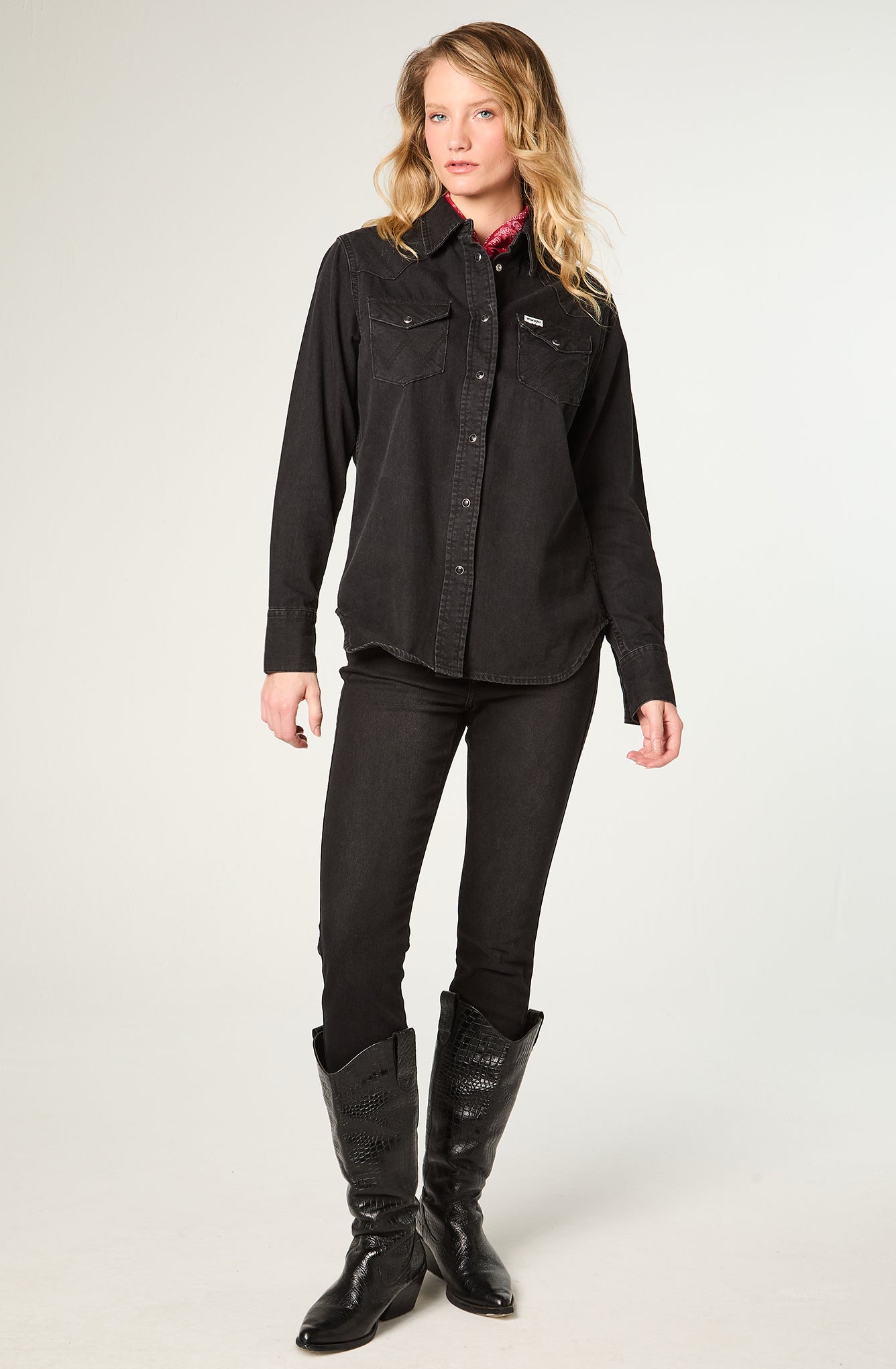 Camisa Mujer Denim Ml Black