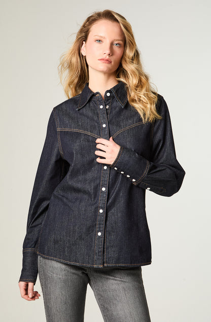 Camisa Mujer V-Yoke Denim Regular Azul