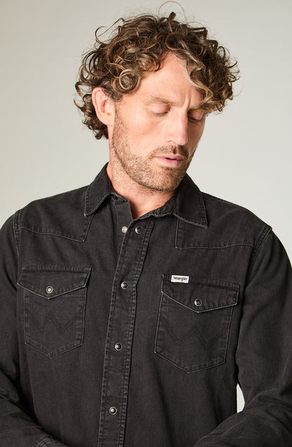 Camisa Hombre Denim Ml Black