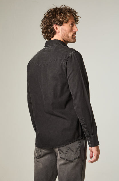 Camisa Hombre Denim Ml Black