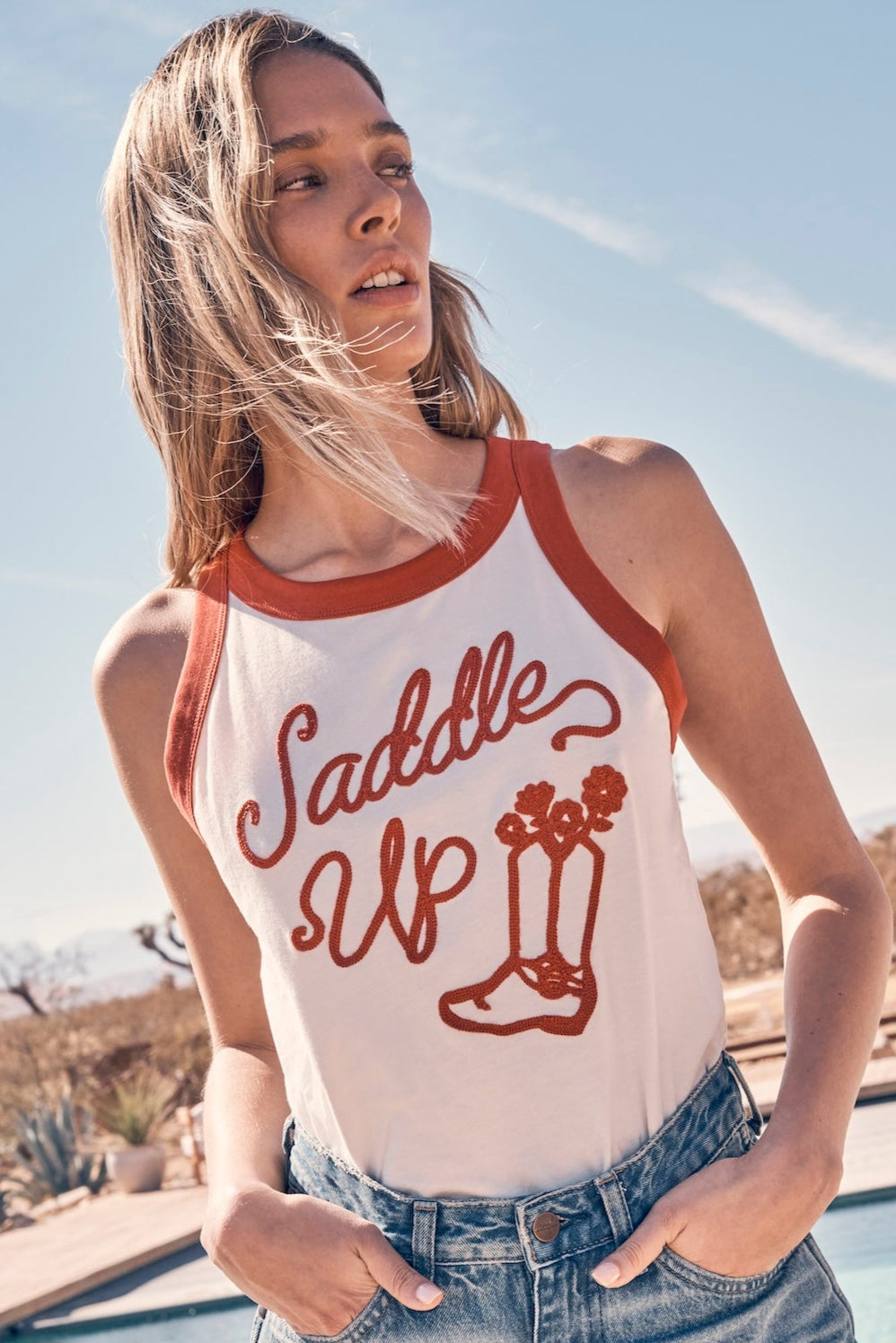 Polera Mujer Saddle up Blanco