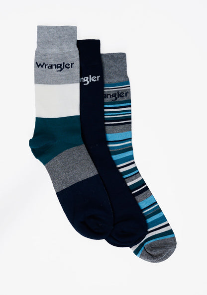 Tri Pack Calcetines Grey Marl/Teal Stripes