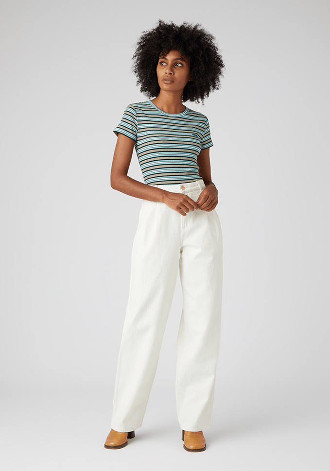 Pantalón Mujer Tiro Alto Pleated Crop Barrel Vintage White