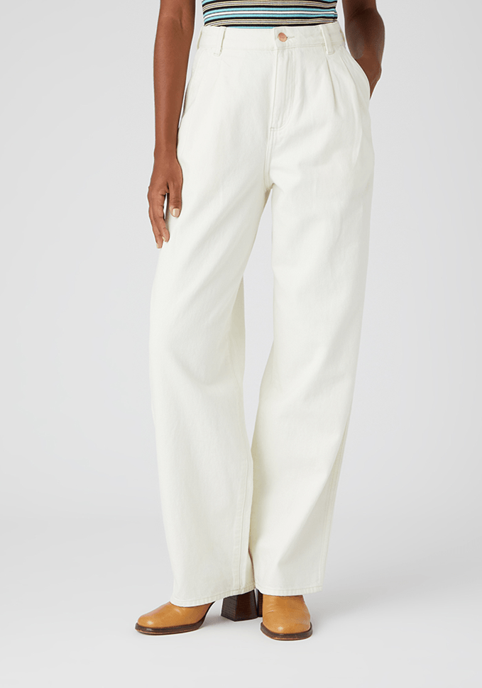 Pantalón Mujer Tiro Alto Pleated Crop Barrel Vintage White