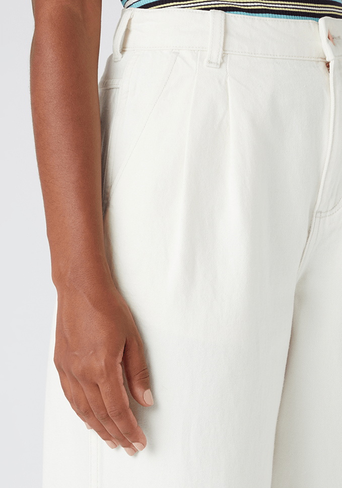 Pantalón Mujer Tiro Alto Pleated Crop Barrel Vintage White