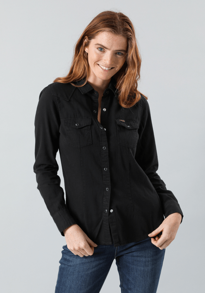 Camisa Mujer Shirt WRW Western Black Washed