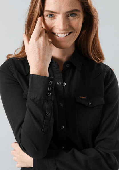 Camisa Mujer Shirt WRW Western Black Washed
