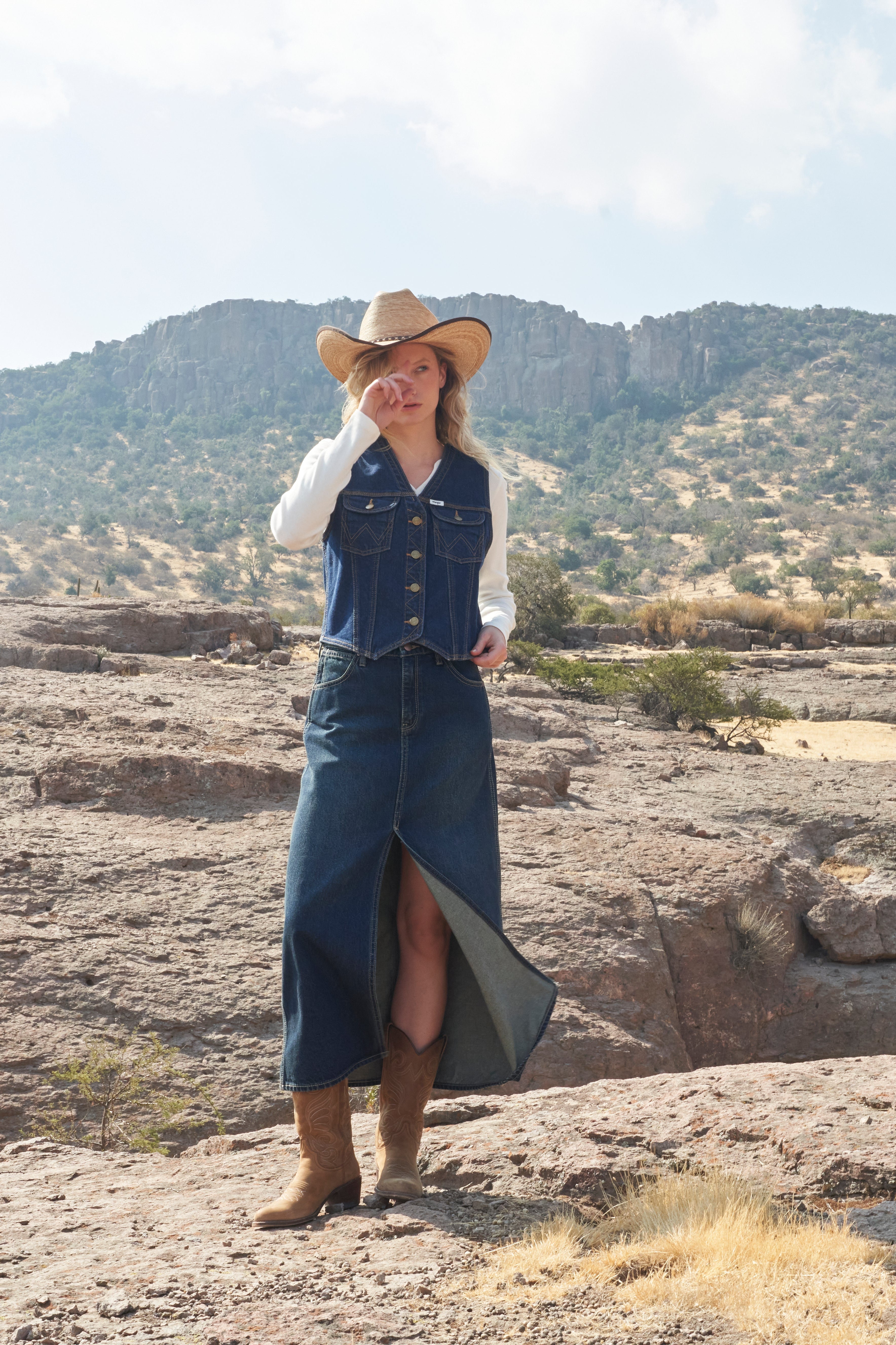 Falda Mujer Denim Maxi Skirt Regular Fit Long Azul