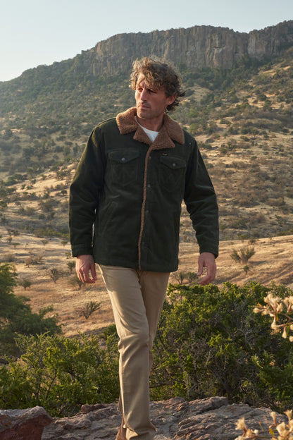 Chaqueta Hombre Cotelé Regular Verde Oscuro