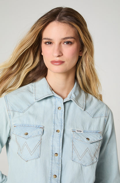 Camisa Mujer Denim Celeste